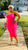Star Fit Elastic Ruched Midi Dress with Adjustable Spaghetti Straps in Fuchsia